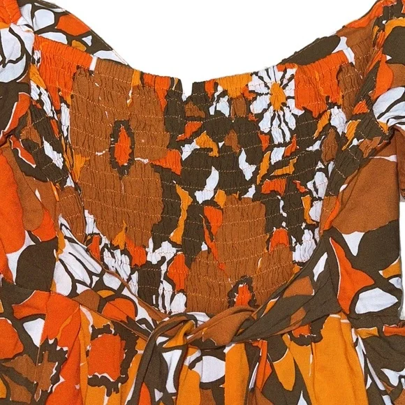 Faithfull The Brand Martine Mini Dress in Orange Isola Floral Boho Retro Size 6 - Picture 5 of 15